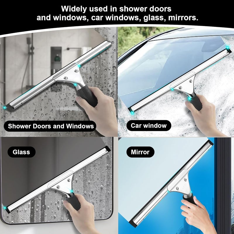 MRDARENSU 2Pack 14-Inch Multifunctional Rust Proof Window Cleaning Kit. Squeegee for Shower Glass Doors, Bathroom Doors, Mirrors and Windows - Image 4